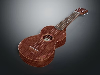 Artistic Wooden Ukulele Musical Instrument With Hand Painted Floral Art And Decorative Design 3d model