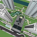 Modern Urban Landscape Design in High Rise Residential Area With Green Spaces and Water Paths