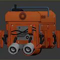 Red Mechanical Device with Blue Handle Circular Light and Dual Engine Bases