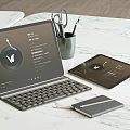 Modern Tablet Setup In Office Workspace With Keyboard Another Tablet Notebook Office Supplies And Pen