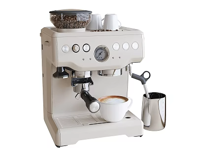 Modern Cream Coffee Maker Efficient Kitchen Appliance Making Espresso With Frothed Milk In Kitchen 3d model