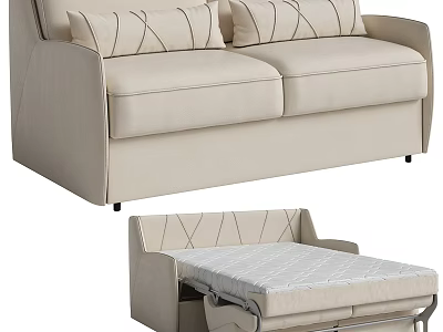Beige Upholstered Two Seater Convertible Sofa Bed With Patterned Cushions 3d model