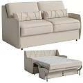 Beige Upholstered Two Seater Convertible Sofa Bed With Patterned Cushions