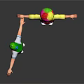 Animated Boy With Green Cap And Clown With Colorful Hair In Overalls Stretching Arms