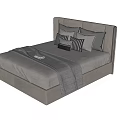 Modern Gray Double Bed with Headboard Pillows and Cozy Blanket 3d model
