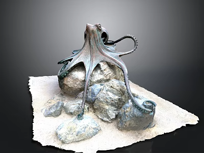 Artistic Octopus Bronze Sculpture Placed On Natural Rocks With Gray Background 3d model Artistic Octopus Bronze Sculpture Placed On Natural Rocks With Gray Background 3d model