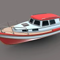 Red And White Wooden Boat With Wooden Deck Cabin Windows And Metal Railings