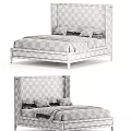 Double Bed Featuring Wooden Frame Upholstered Headboard Brown White Pillows and White Sheets