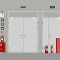 Fire Safety Equipment Setup Featuring Fire Doors Red Extinguishers Hydrant Cabinets And Exit Signs 3d model
