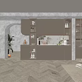 Elegant Modern Kitchen Wine Cabinet Design With Glass Doors LED Lighting And Decorative Items