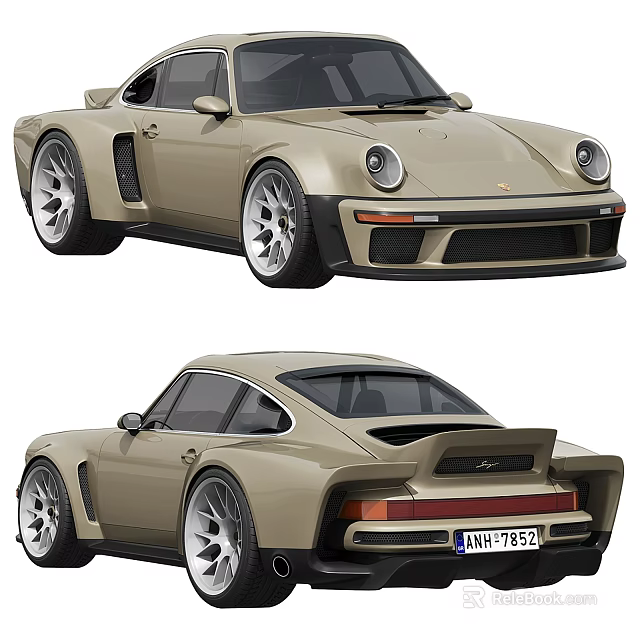 Vintage Beige Two Door Sports Car With Wide Tires And Rear Spoiler Classic Design 3d model 