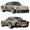 Vintage Beige Two Door Sports Car With Wide Tires And Rear Spoiler Classic Design