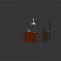 Wooden Interior Furniture Setup With Table Desk Chair Cabinet Lamp And TV