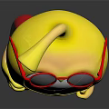Animated Game Movie Character With Yellow Body Red Sunglasses Holding Red Surfboard Star Patterned Shirt