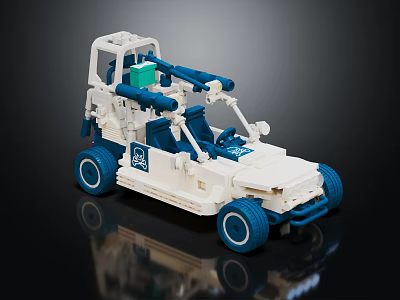White and Blue Building Blocks Model Golf Cart with Two Seats and Wheels 3d model