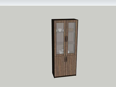 Modern Wooden Sideboard with Glass Doors and Tableware Storage for Dining Room 3d model