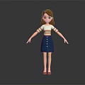 Animated Female Character Wearing Red White Striped Shirt And Blue Denim Skirt With Brown Hair