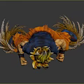 Game Movie Character With Golden Spiky Hair Orange Pants Blue Top Battle Stance Energy Aura