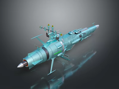 Detailed Blue Missile Model With Engines Fins And Top Equipment 3D Rendering 3d model