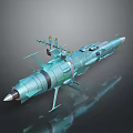 Detailed Blue Missile Model With Engines Fins And Top Equipment 3D Rendering