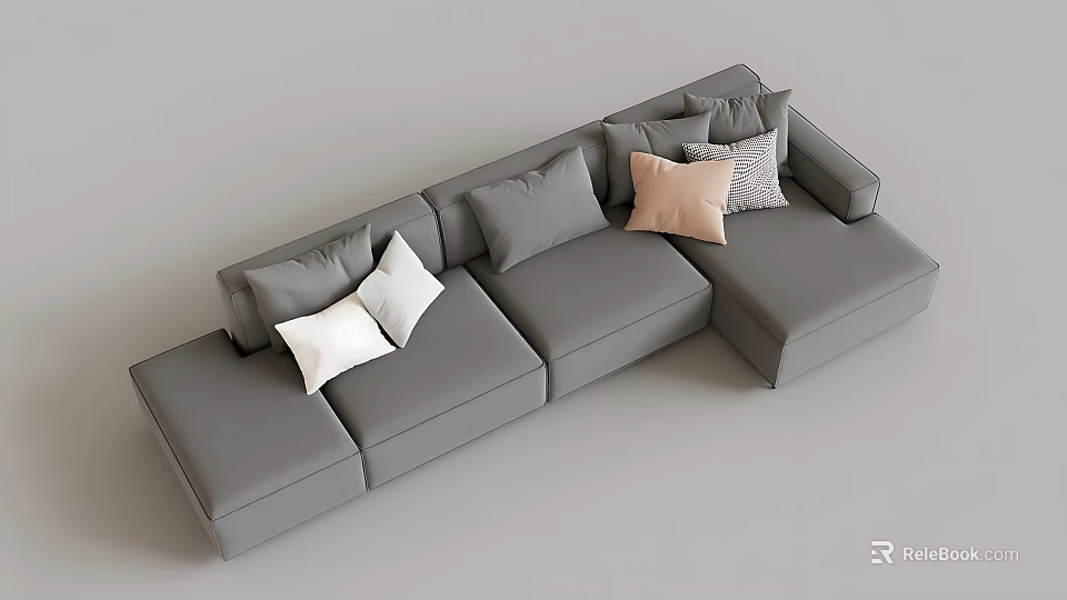 Gray Leisure Sofa Set with White Beige Patterned Cushions and L Shaped Design 3d model