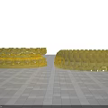 Golden Circular Garden Ornaments With Decorative Patterns On Gray Grid Ground 3d model