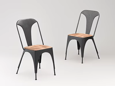 Modern Minimalist Dining Chairs With Black Metal Frame And Natural Wooden Seat 3d model