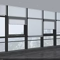 Modern White Roller Window Curtains With City View Background In Bright Room