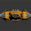 Yellow Futuristic Vehicle With Streamlined Design Black Stripes Number 96 And Thruster Components