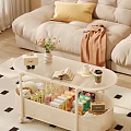 White Two Tiered Coffee Table with Open Book Flower Vase Storage Shelf and Snacks Drinks