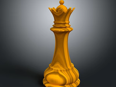 Yellow Chess King Piece With Intricate Crown And Base Design 3d model