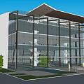 Modern ASEAN Office Building With Glass Facade Green Lawn And Mountain Backdrop