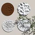 Circular Wall Decorations With Beige Silver White Textures And Green Plant Branch