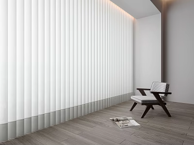 Minimalist Leisure Chair In Modern Interior With White Vertical Blinds And Wooden Floor 3d model