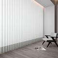 Minimalist Leisure Chair In Modern Interior With White Vertical Blinds And Wooden Floor