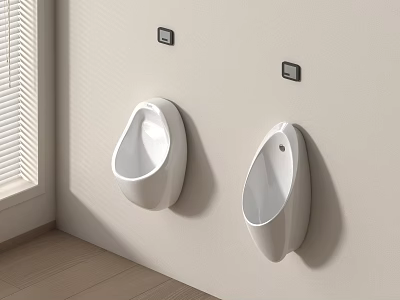 Two Modern White Wall Mounted Urinals in Clean Bathroom Interior Design 3d model