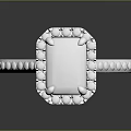 Elegant Silver Ring Featuring Square Gemstone And Small Diamonds On Beaded Band