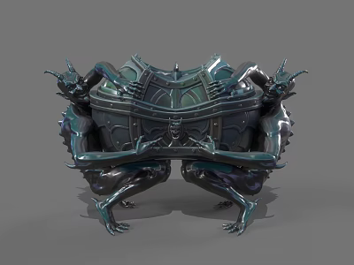 Decorative Mythical Creature Motif Chest With Intricate Metallic Carvings And Dark Green Finish 3d model