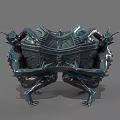 Decorative Mythical Creature Motif Chest With Intricate Metallic Carvings And Dark Green Finish