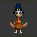 Cute Cartoon Turkey Character With Blue Pilgrim Hat Yellow Buckle Orange Body And Colorful Feathers