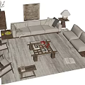 Modern Sectional Sofa And Wooden Coffee Table Set With Area Rug Side Tables And Decor