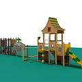 Colorful Playground Equipment With Wooden Playhouse Elephant Climbing Frame And Net Cage