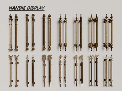 French Retro Metal Handle European Style Long Handle Door Handle 3d model