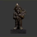 Detailed Gnome Statue Wearing Pointed Hat Holding Clover on Square Base