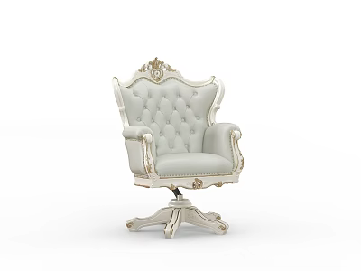 Classic Style Accent Chair With Carved Frame Light Gray Leather Upholstery Button Tufted Back And Swivel Base 3d model