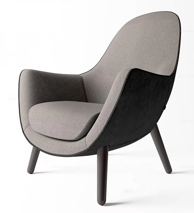 Gray Fabric Accent Chair With Modern Design Curved Armrest And Dark Wooden Legs 3d model