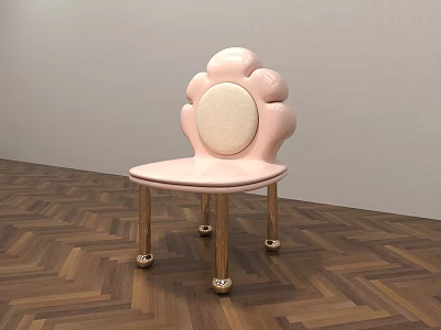 Pink Petal Shaped Backrest Chair With Round Cushioned Seat And Golden Ball Feet 3d model