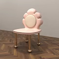 Pink Petal Shaped Backrest Chair With Round Cushioned Seat And Golden Ball Feet
