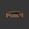 People Sitting On Vintage Wooden Curved Sofa With Red White Striped Cushions
