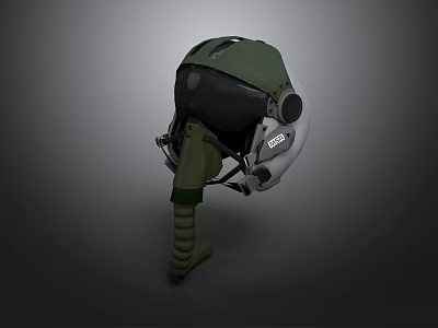 Green Military Weapon Helmet With Black Visor And Mechanical Components 3d model